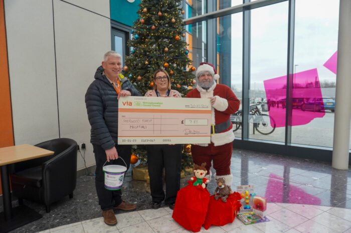 Via East Midlands Christmas Appeal 2024 Via present a cheque and gifts to Sherwood Forest Hospitals Trust Charity